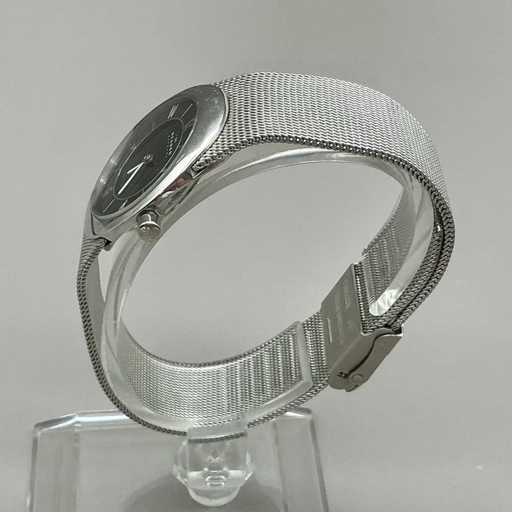 Skagen Watch Women's 0564XSSB Silver Mesh Black Dial 34mm Quartz NEW BATTERY